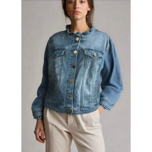 Draper James RSVP Womens Denim Jacket‎ XXL Blue Ruffled Collar Wrist Cottagecore